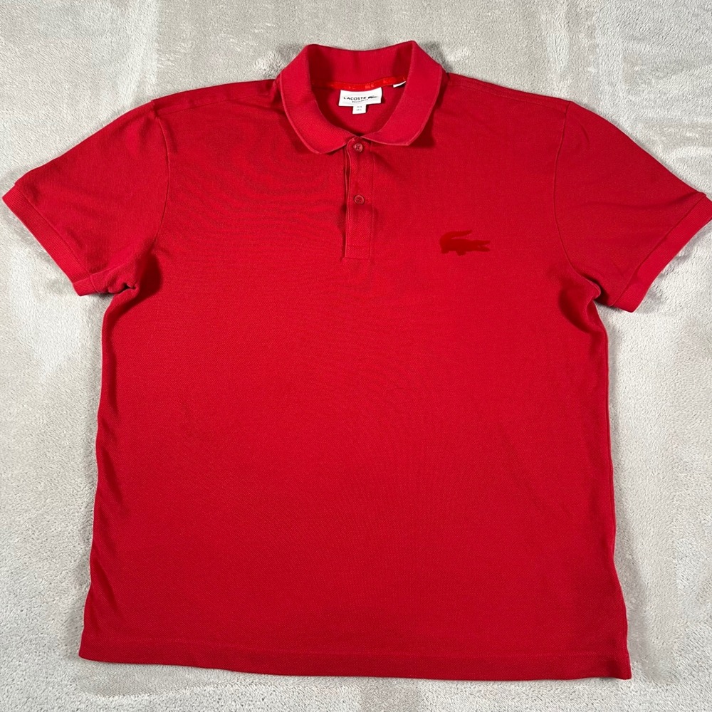 Lacoste Polo Shirt Mens Size Large Red Regular Fit Short Sleeve Piqué Tonal Logo